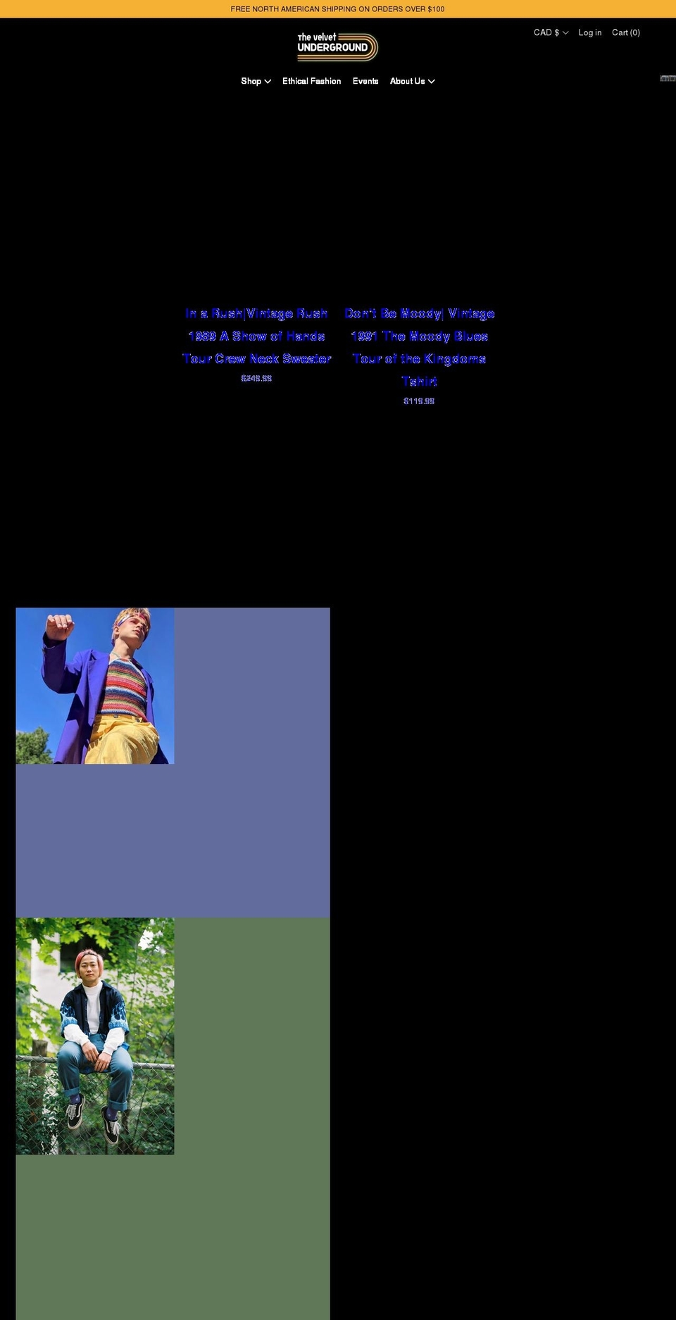 shopvelvetunderground.com shopify website screenshot