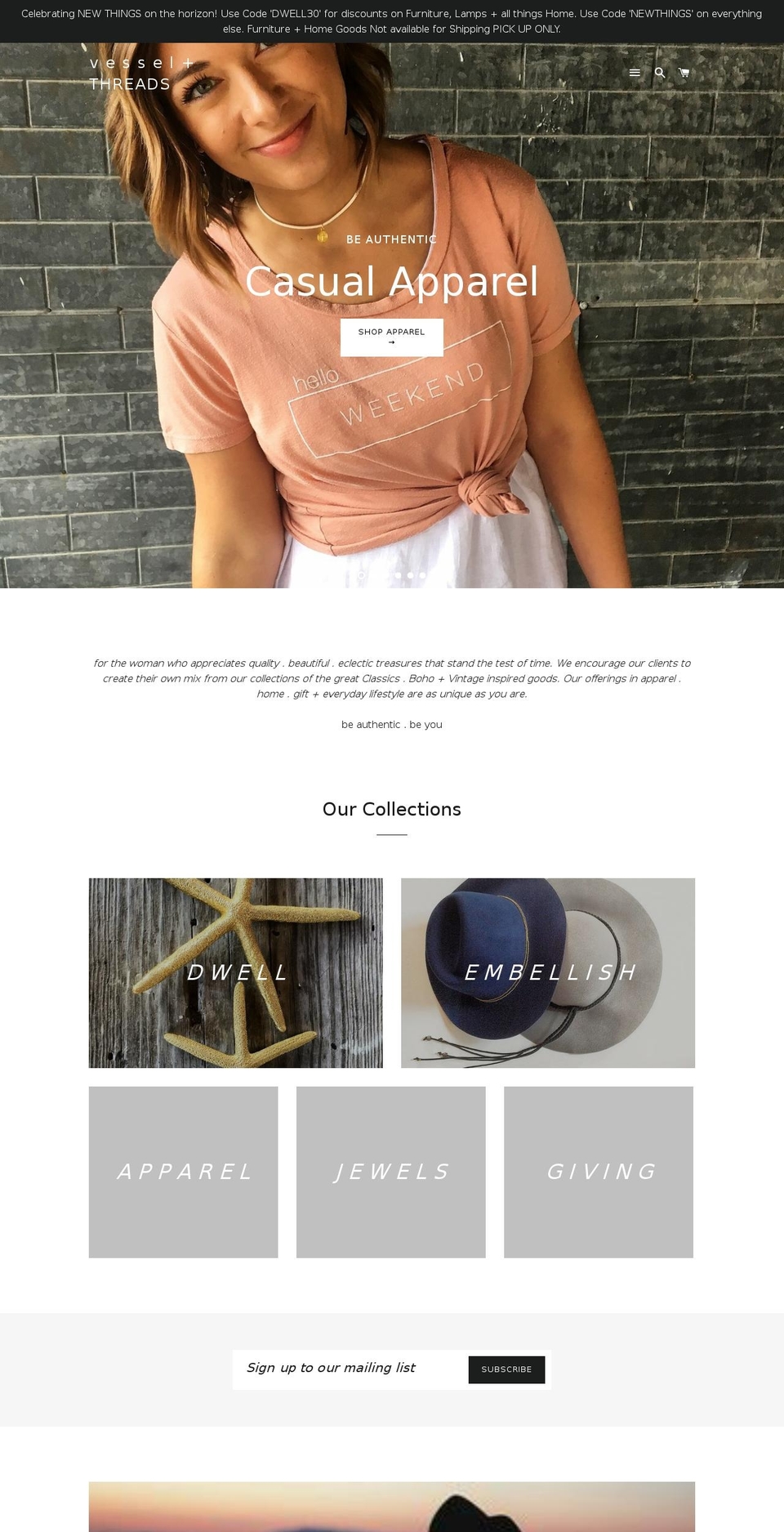 shopvesselandthreads.com — Shopify storefront screenshot