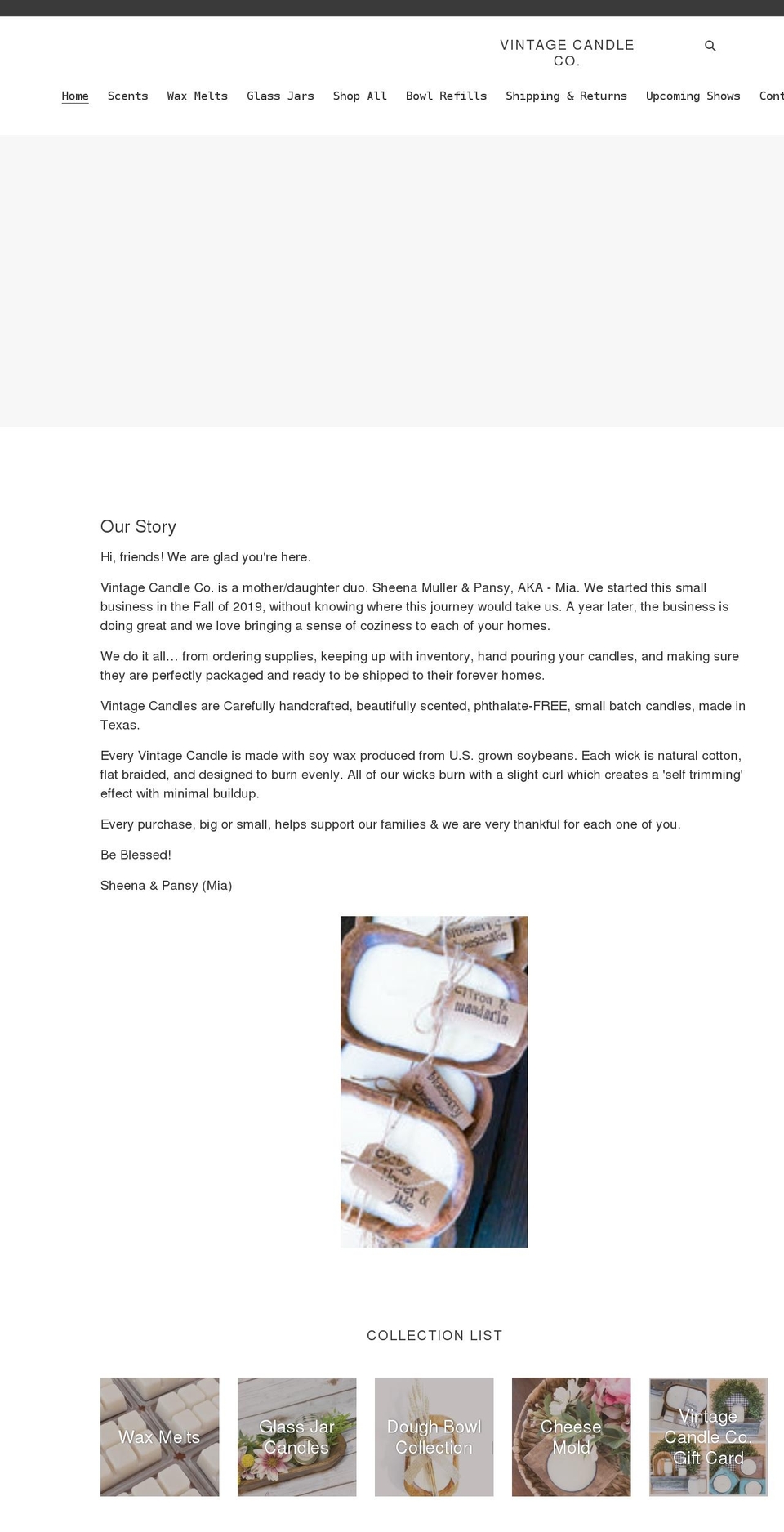 shopvintagecandleco.com shopify website screenshot