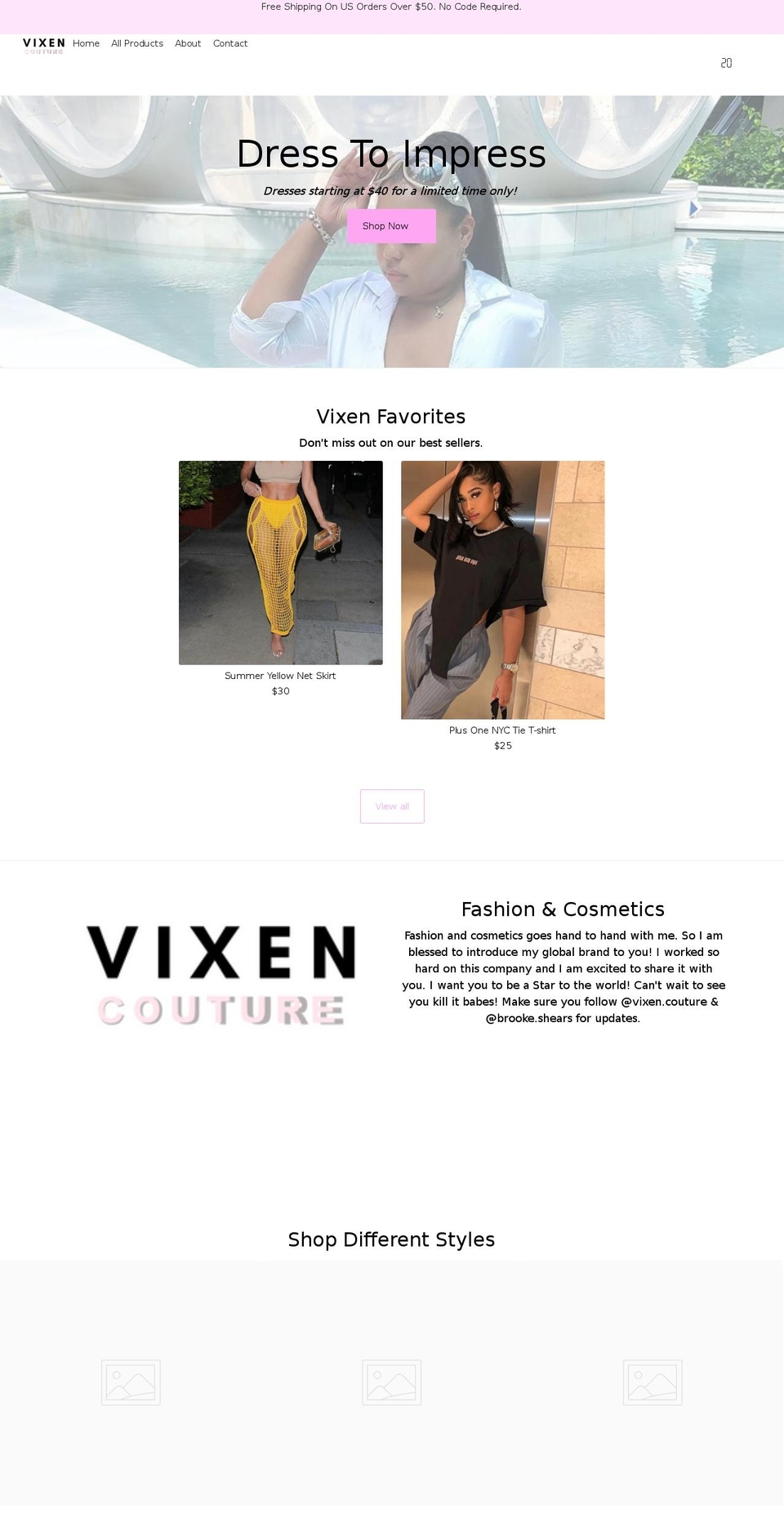 shopvixencouture.com shopify website screenshot