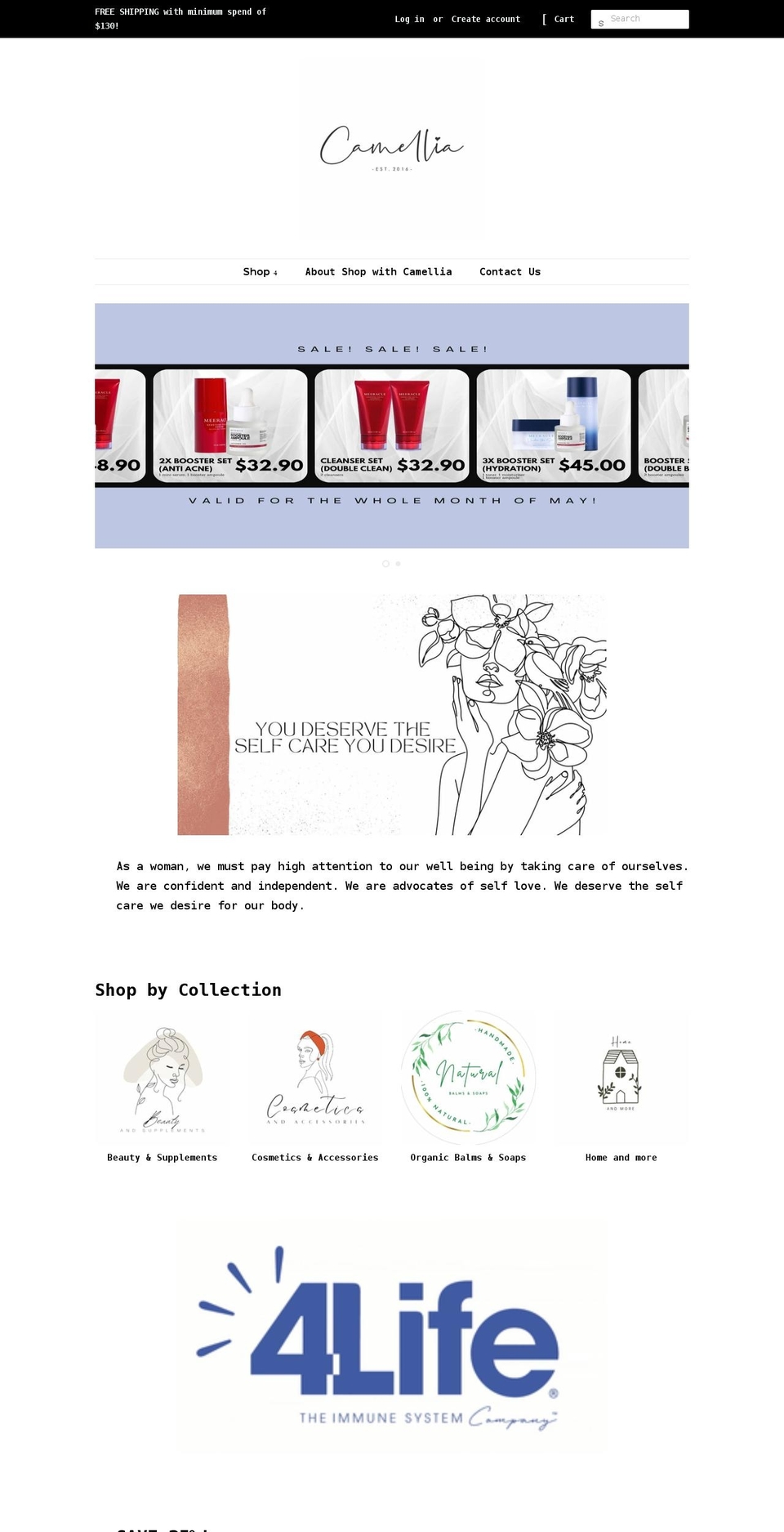 shopwcamellia.com — Shopify storefront screenshot