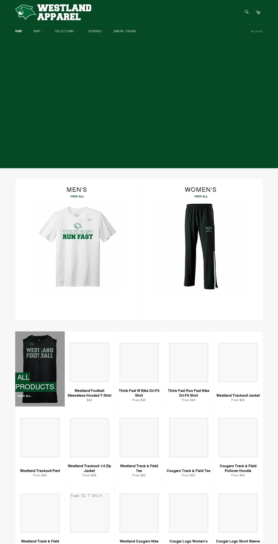 shopwestlandcougars.com shopify website screenshot