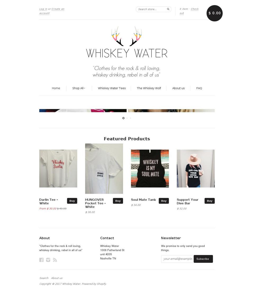 shopwhiskeywater.com shopify website screenshot