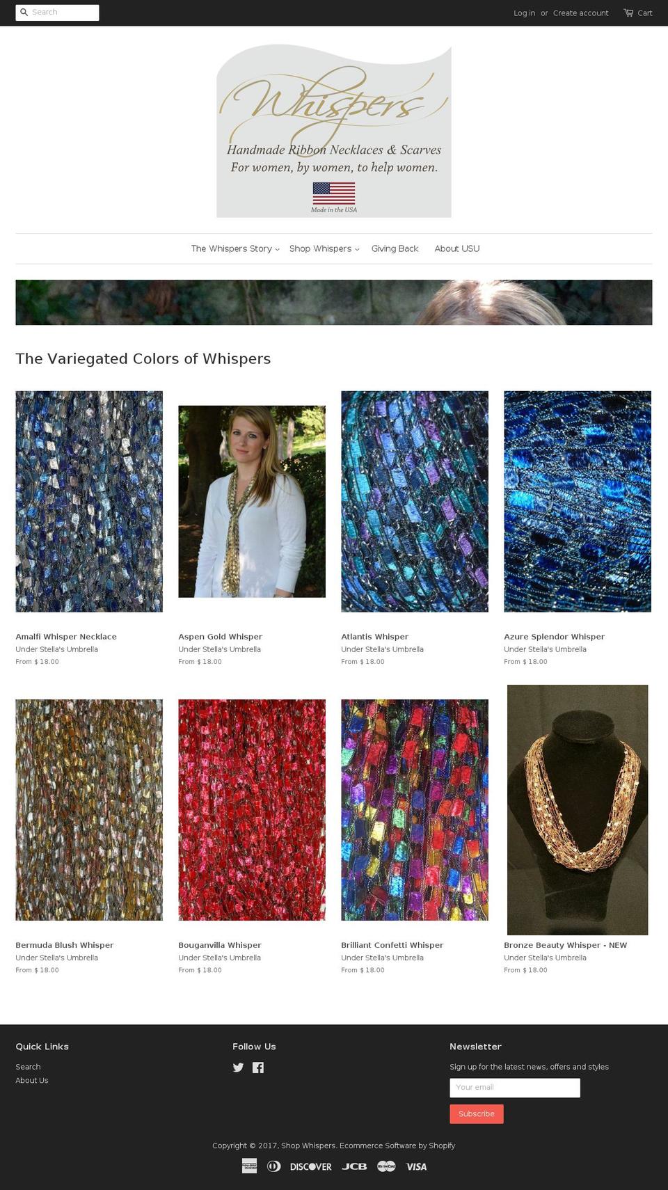 shopwhispers.com shopify website screenshot