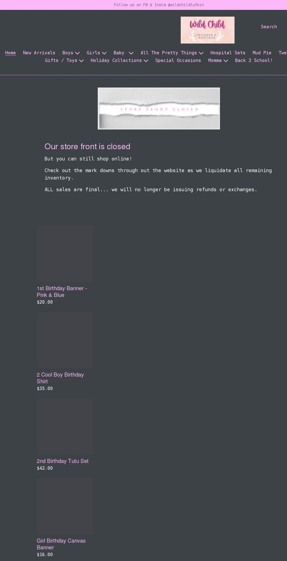shopwildchild.net shopify website screenshot