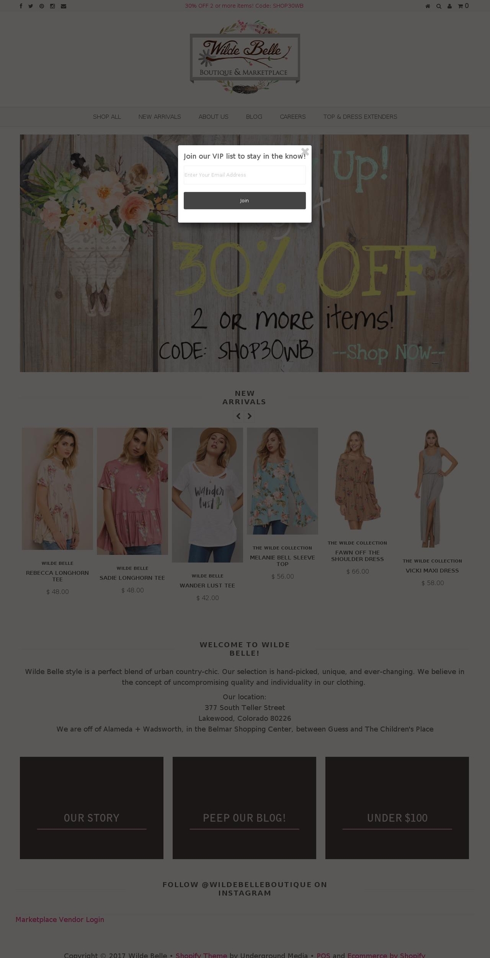 shopwildebelle.com shopify website screenshot