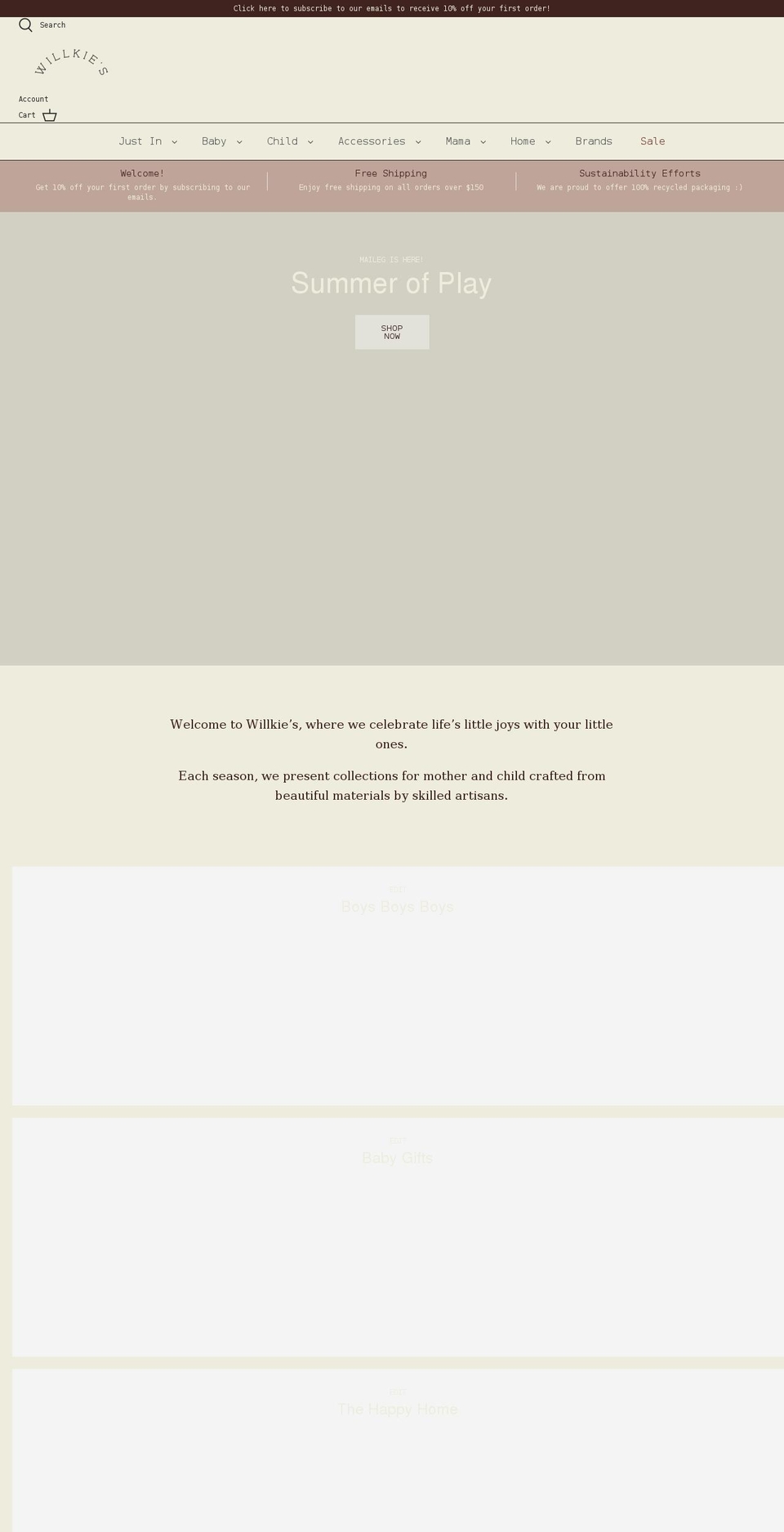 shopwillkies.com shopify website screenshot