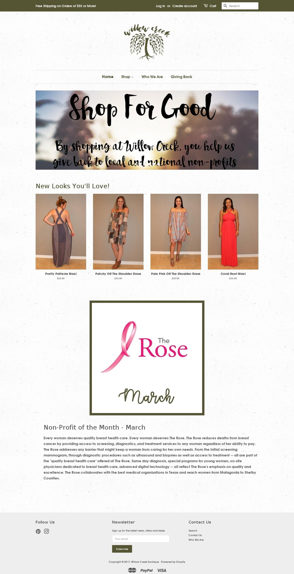 shopwillowcreek.com shopify website screenshot