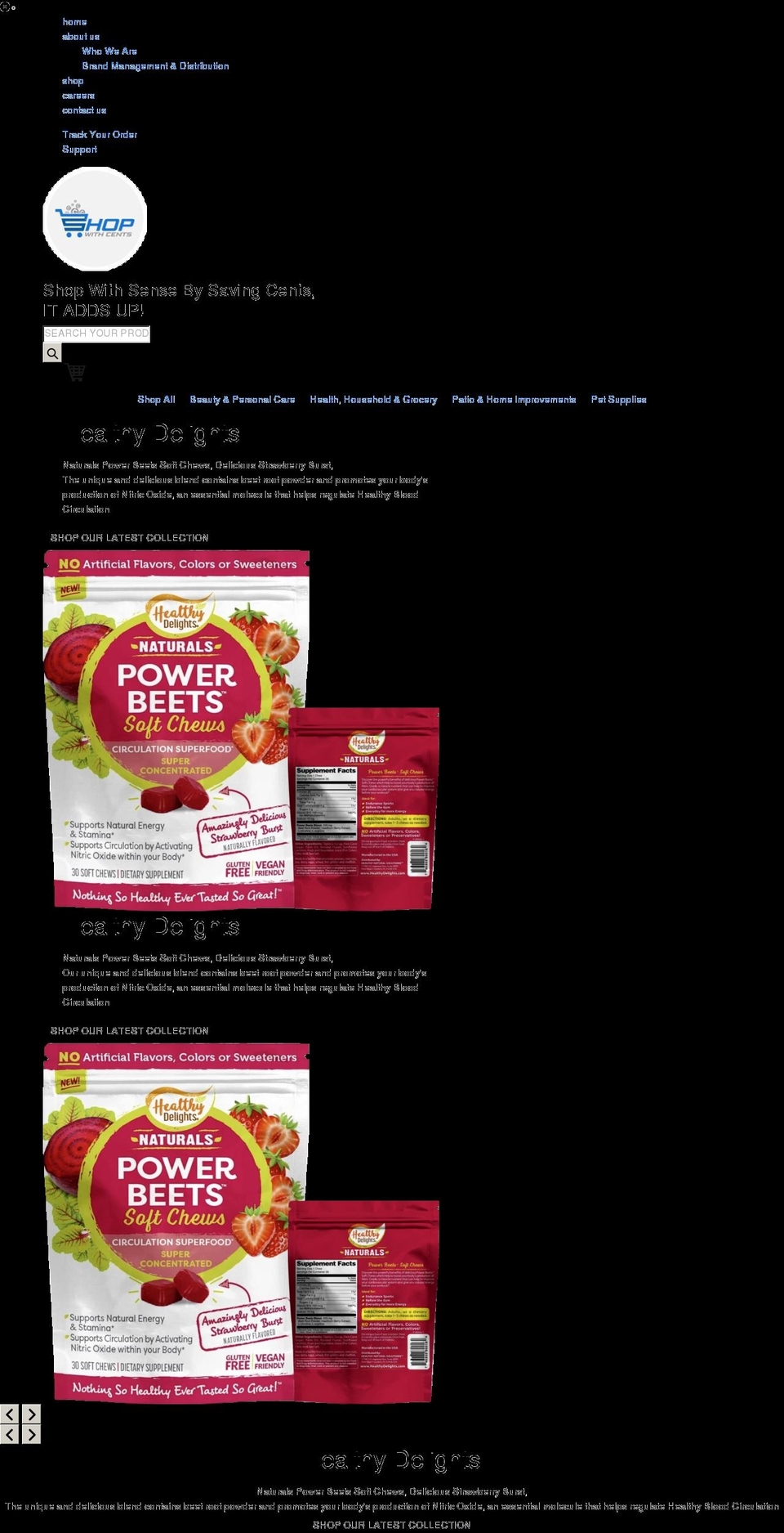 shopwithcents.com shopify website screenshot