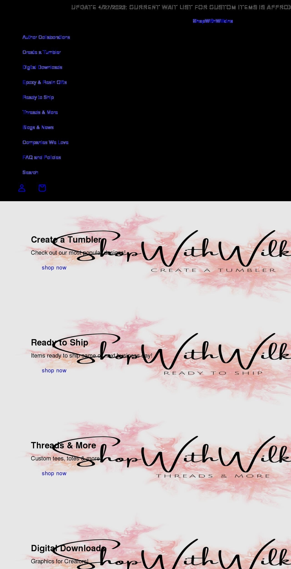 shopwithwilkins.com shopify website screenshot