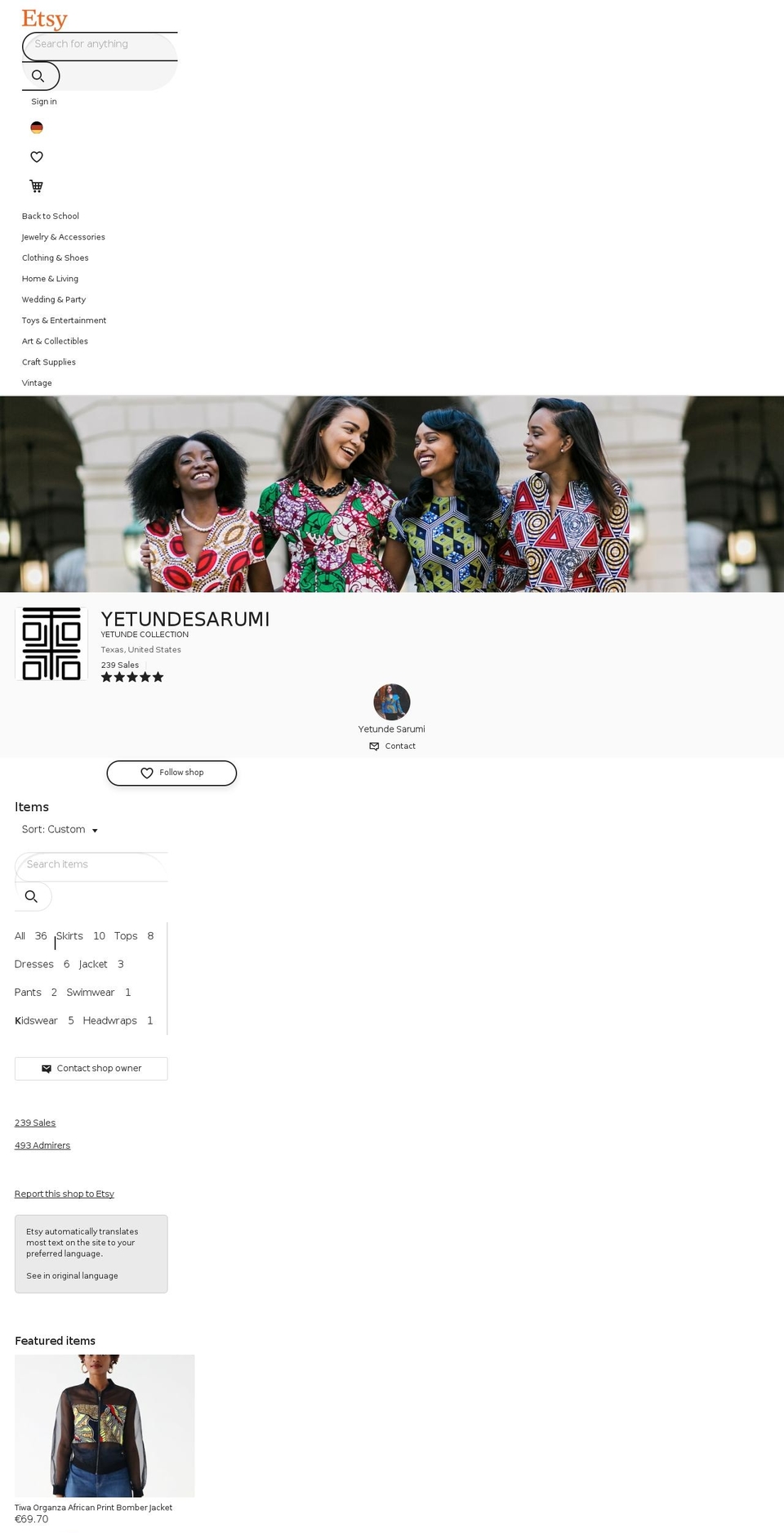 shopyetunde.com — Shopify storefront screenshot