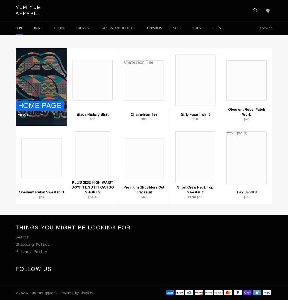 shopyumyumapparel.com shopify website screenshot