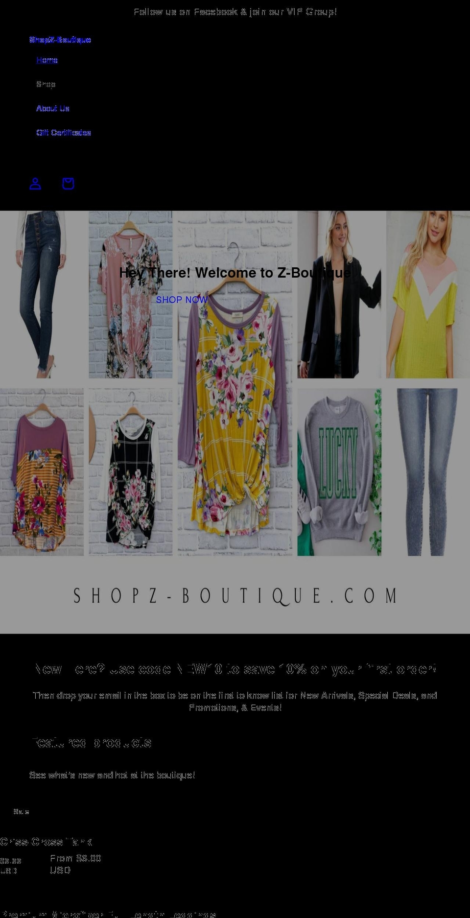 shopz-boutique.com shopify website screenshot