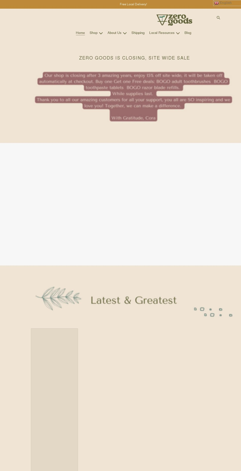 shopzerogoods.com shopify website screenshot