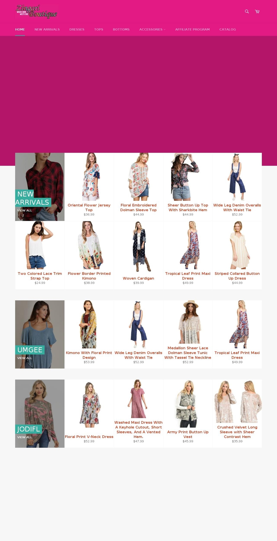 shopzingari.com shopify website screenshot