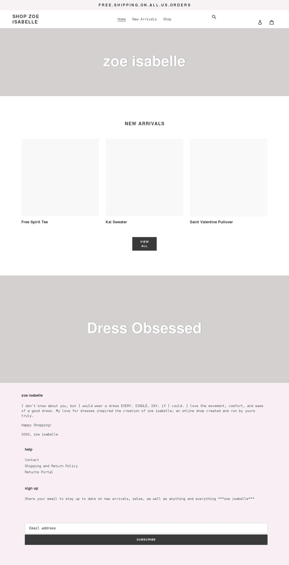 shopzoeisabelle.com shopify website screenshot