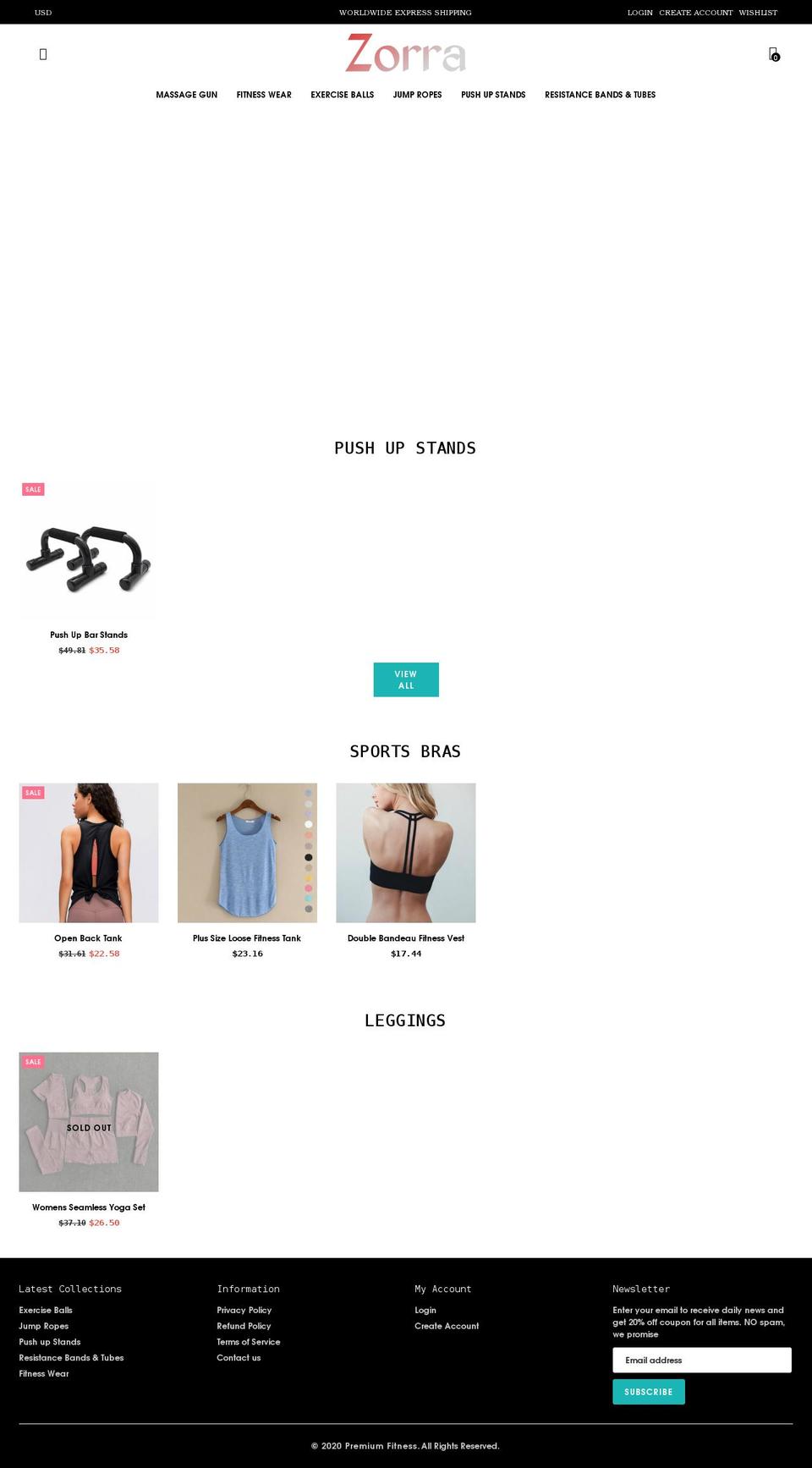 Fitness Shopify theme site example shopzorra.com