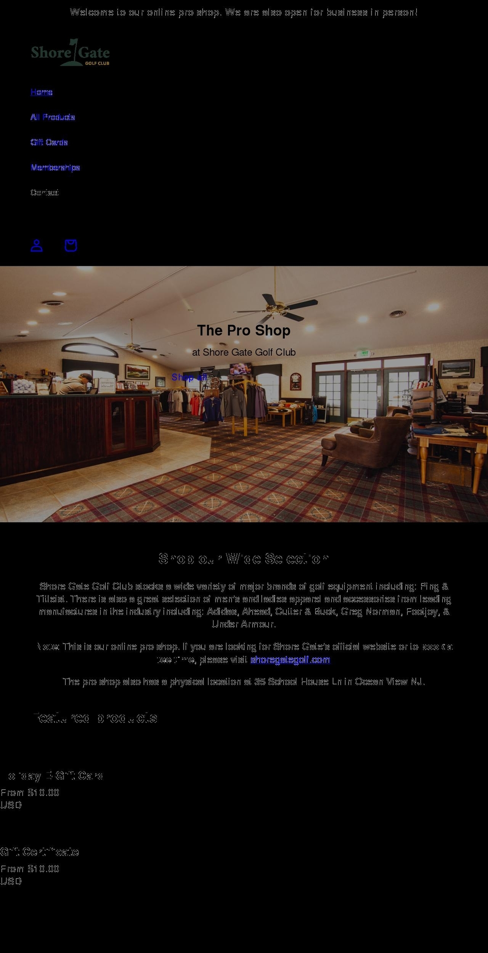 shoregategolfclub.com shopify website screenshot