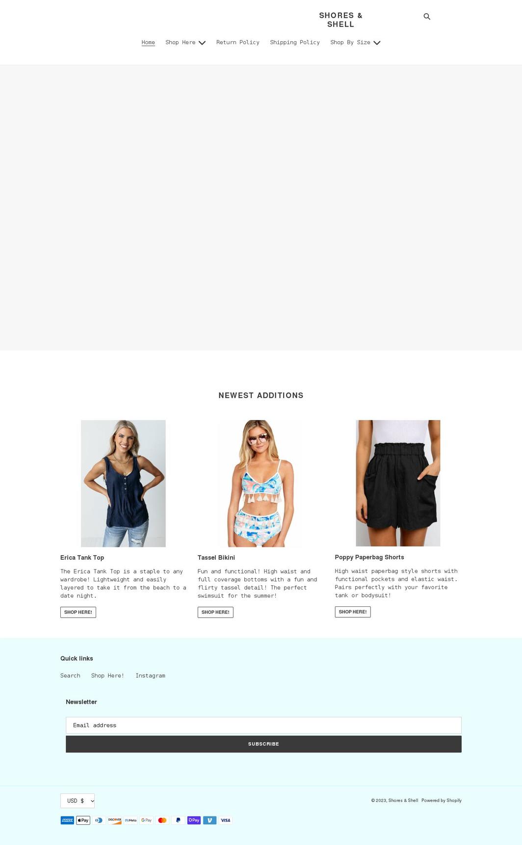 shoresandshell.com shopify website screenshot