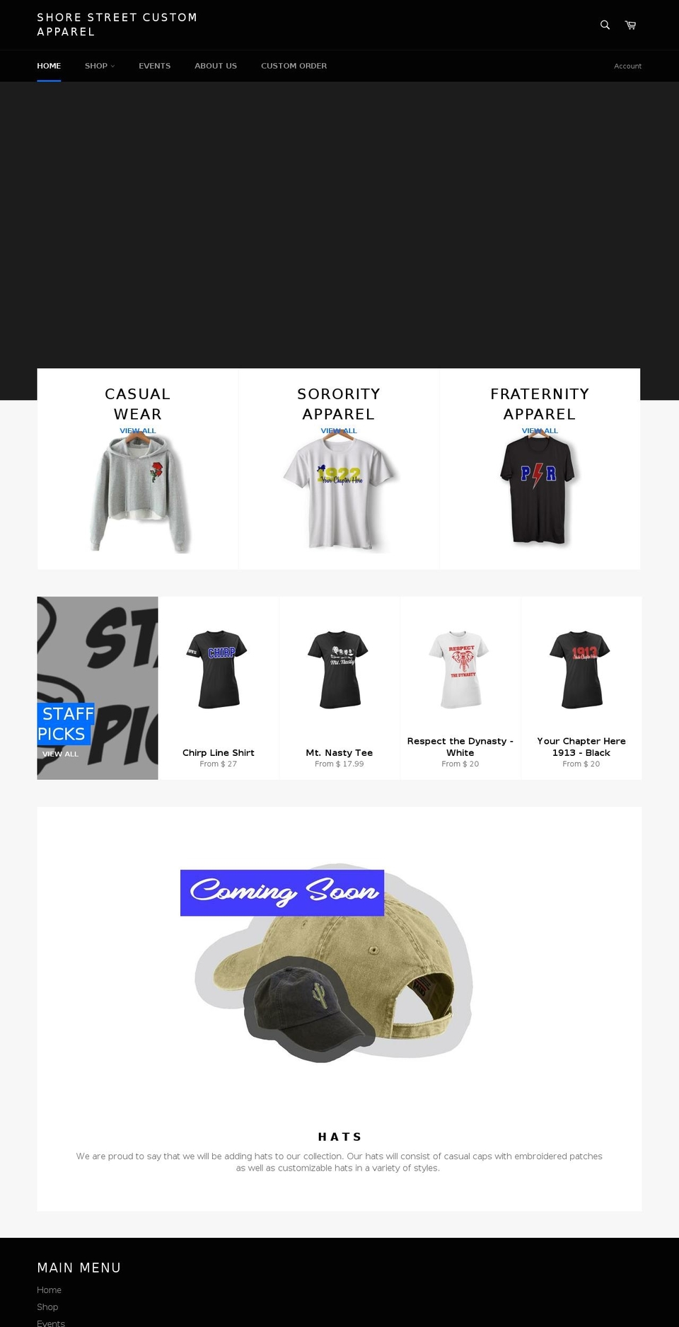 shorestreetcustomapparel.com — Shopify storefront screenshot
