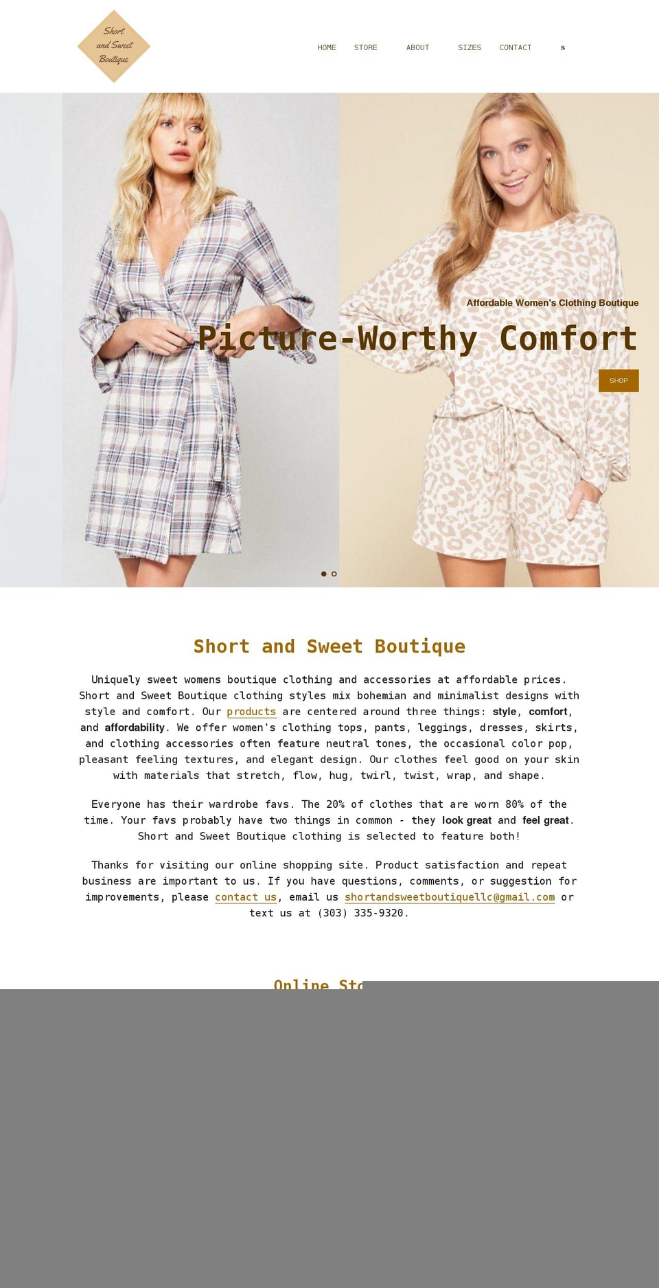 shortandsweetboutique.com shopify website screenshot