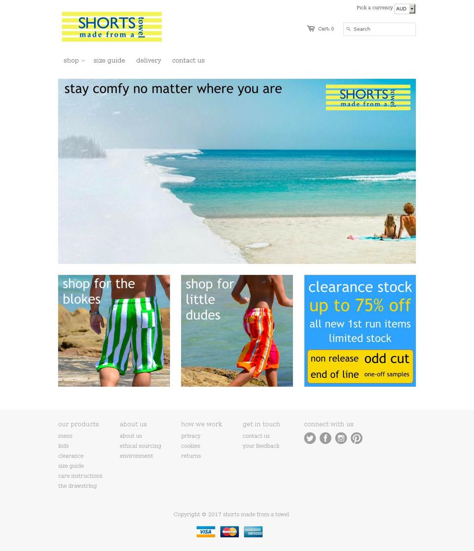 shortsmadefromtowel.com shopify website screenshot