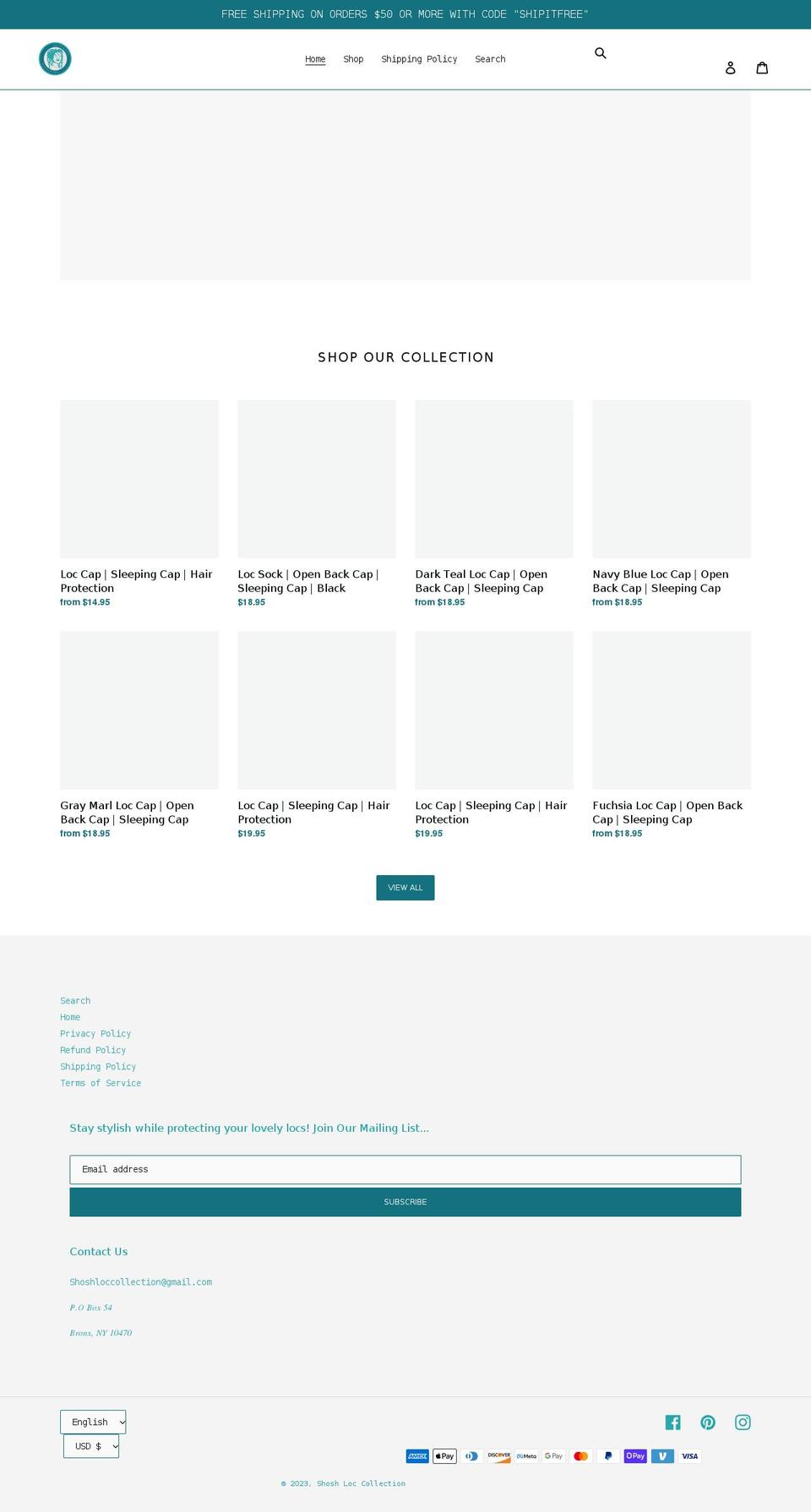 shoshloccollection.com shopify website screenshot