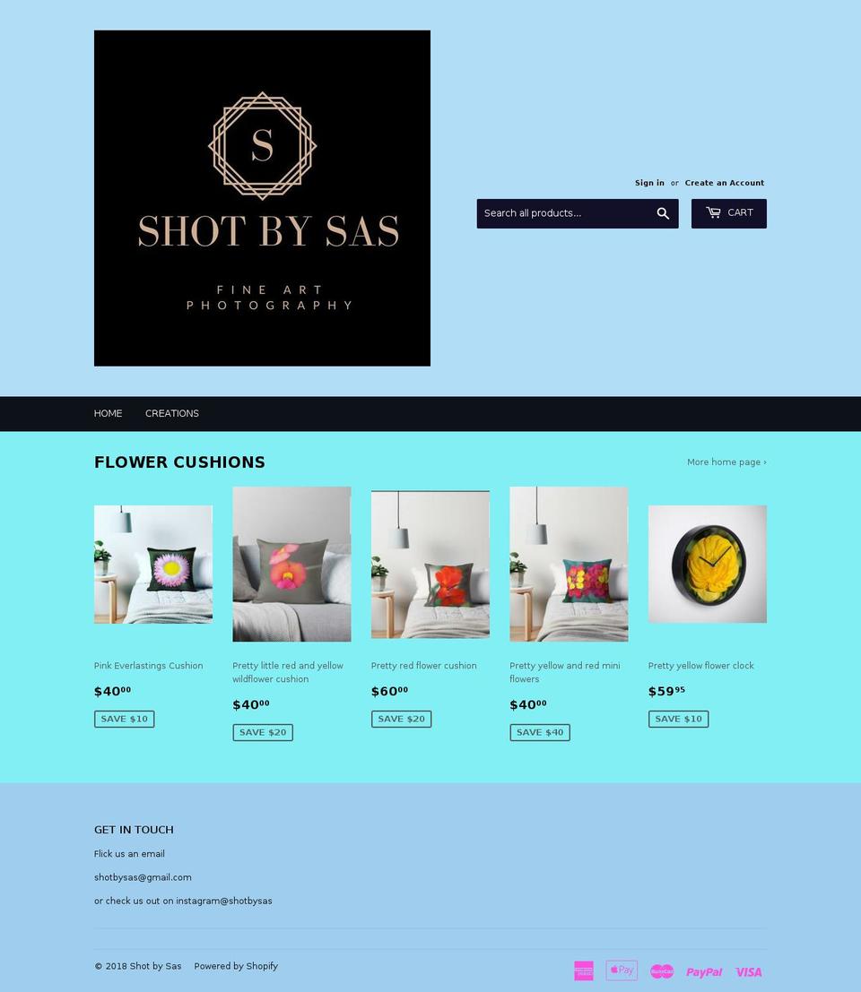 shotbysas.com — Shopify storefront screenshot