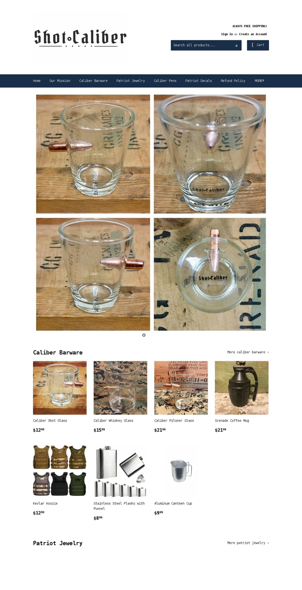 shotcaliber.com — Shopify storefront screenshot