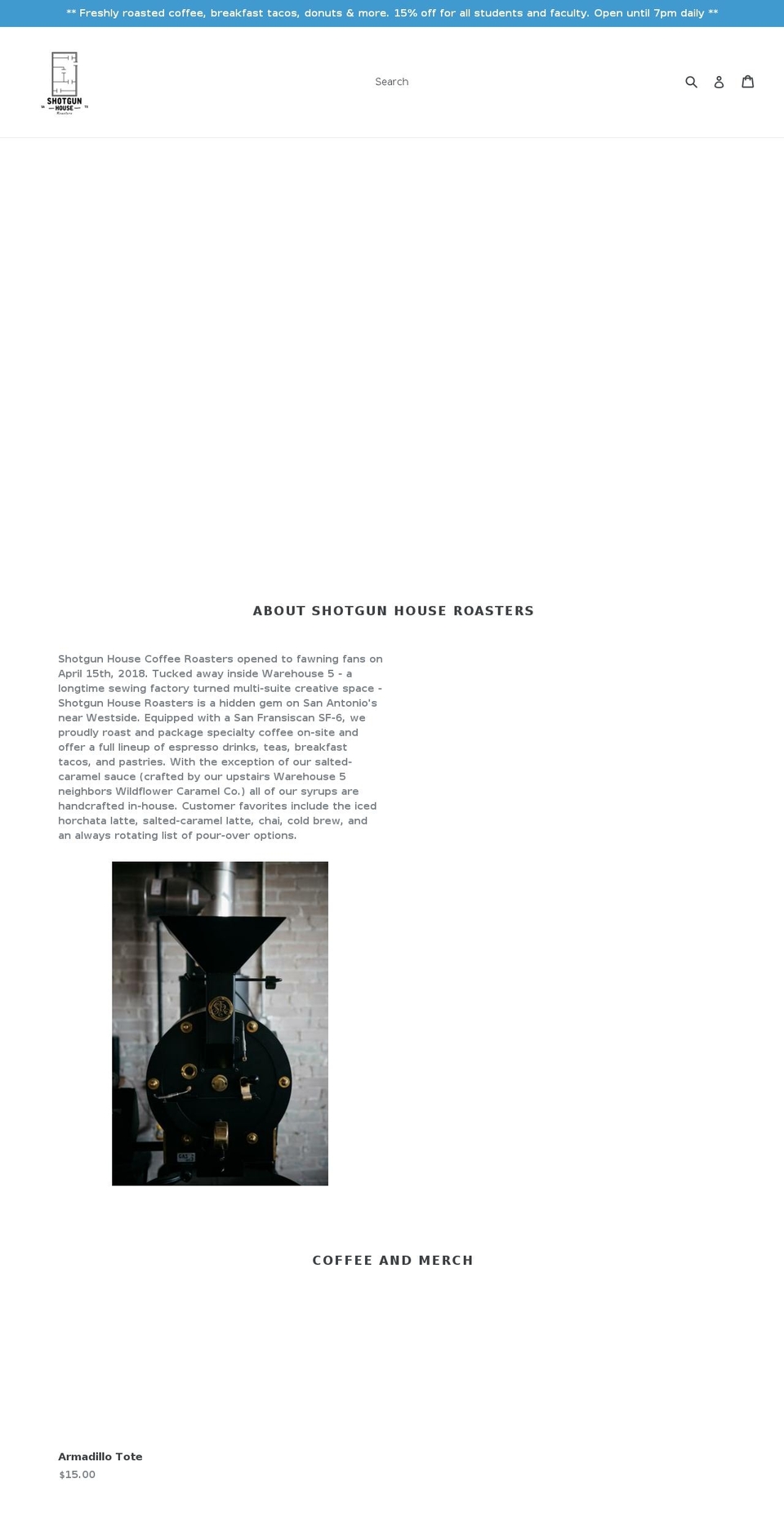 shotgunhouseroasters.com — Shopify storefront screenshot