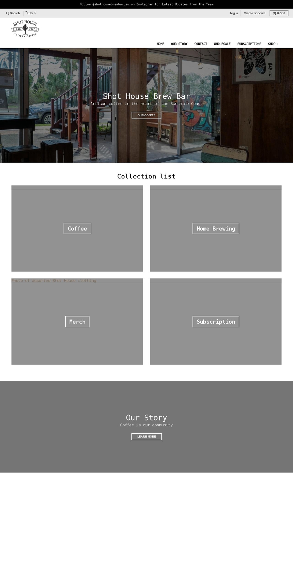 shothousebrewbar.com.au shopify website screenshot