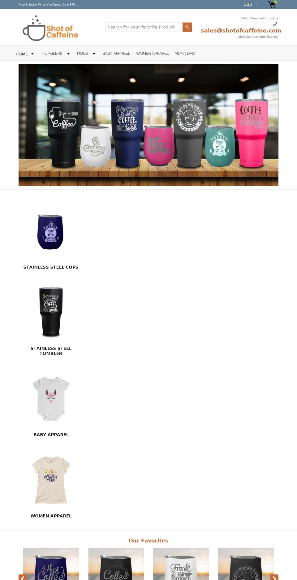 shotofcaffeine.com — Shopify storefront screenshot