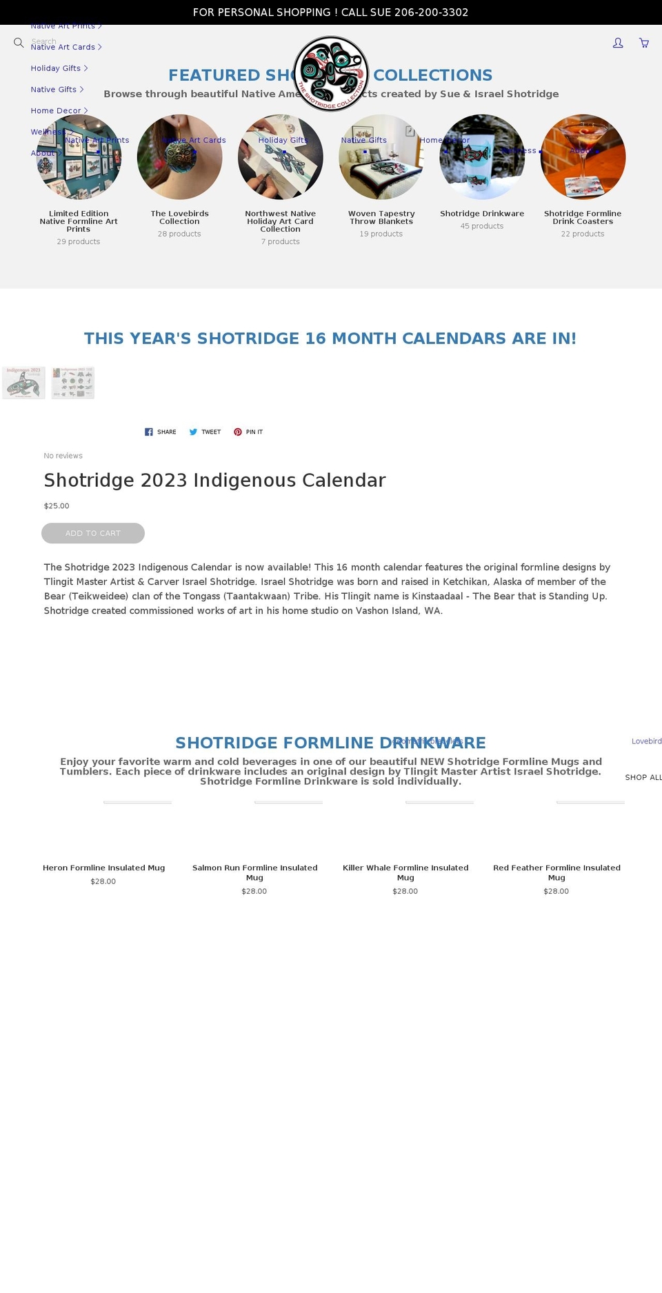 shotridgenativeamericanart.com shopify website screenshot