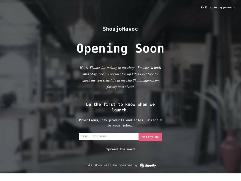 shoujohavoc.myshopify.com shopify website screenshot