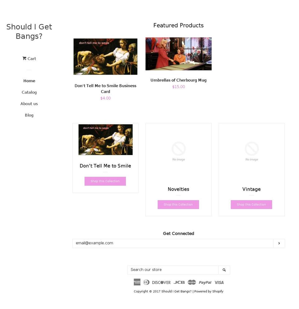 shouldigetbangs.com shopify website screenshot