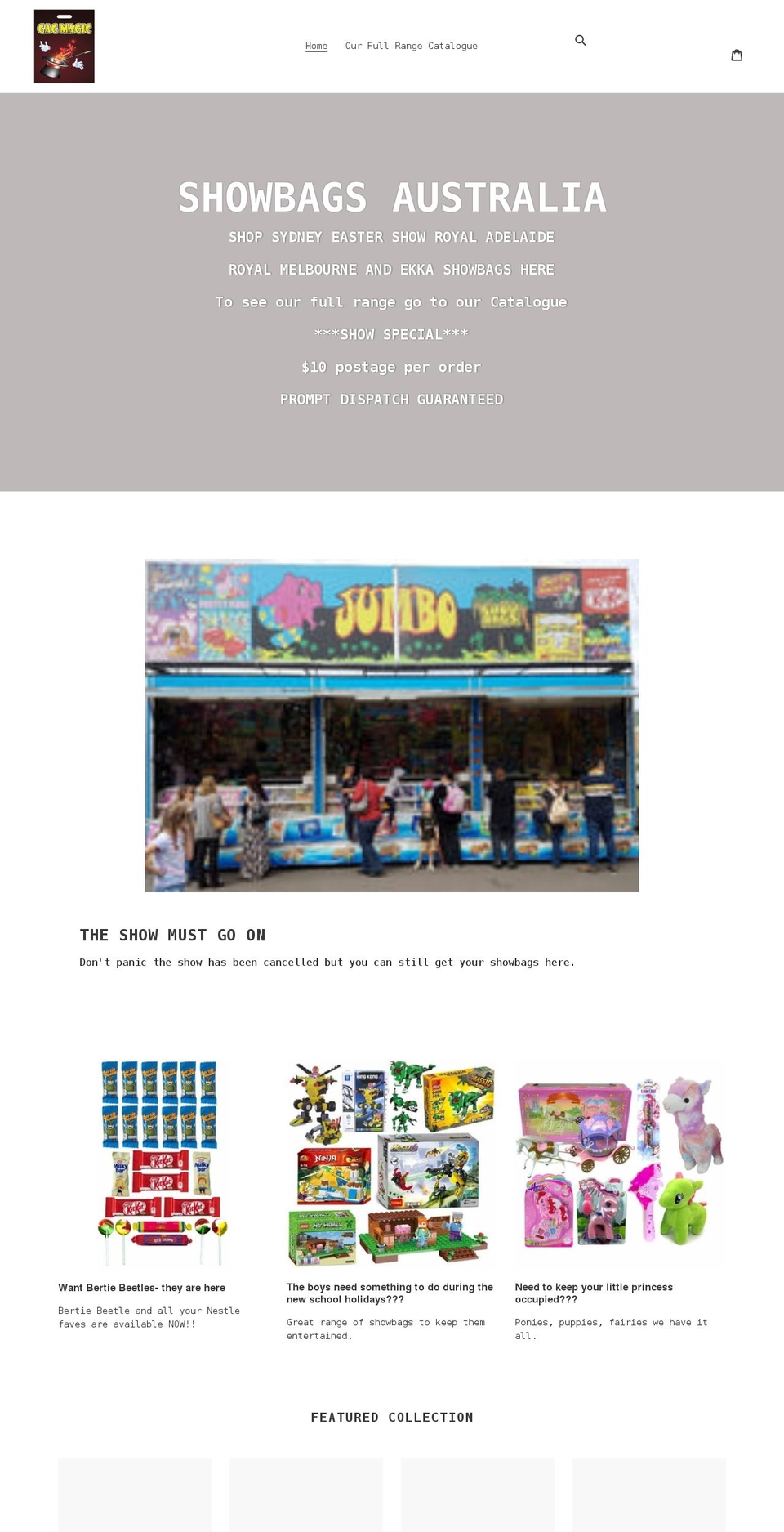 showbagsaustralia.com.au shopify website screenshot