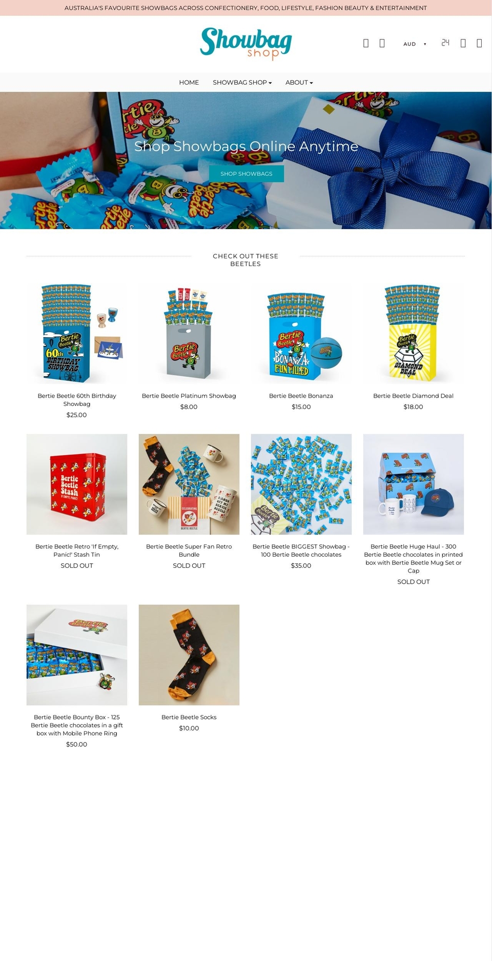 showbagshop.com.au shopify website screenshot