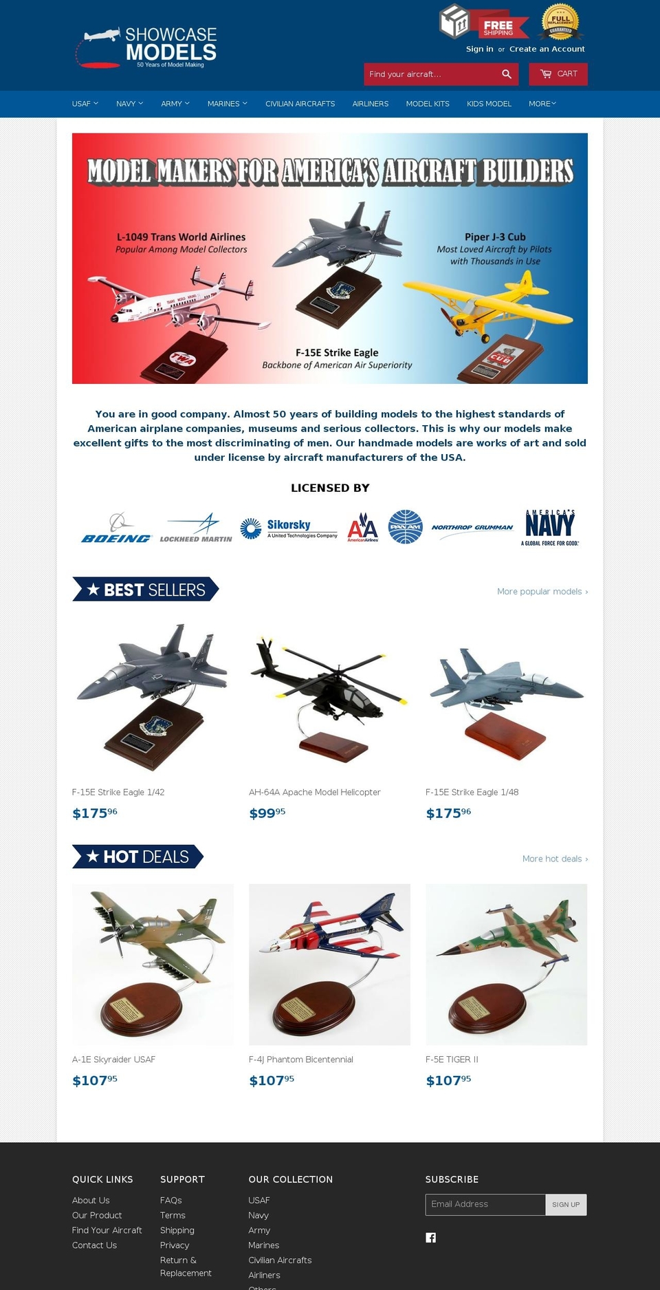 showcaseplanes.com shopify website screenshot