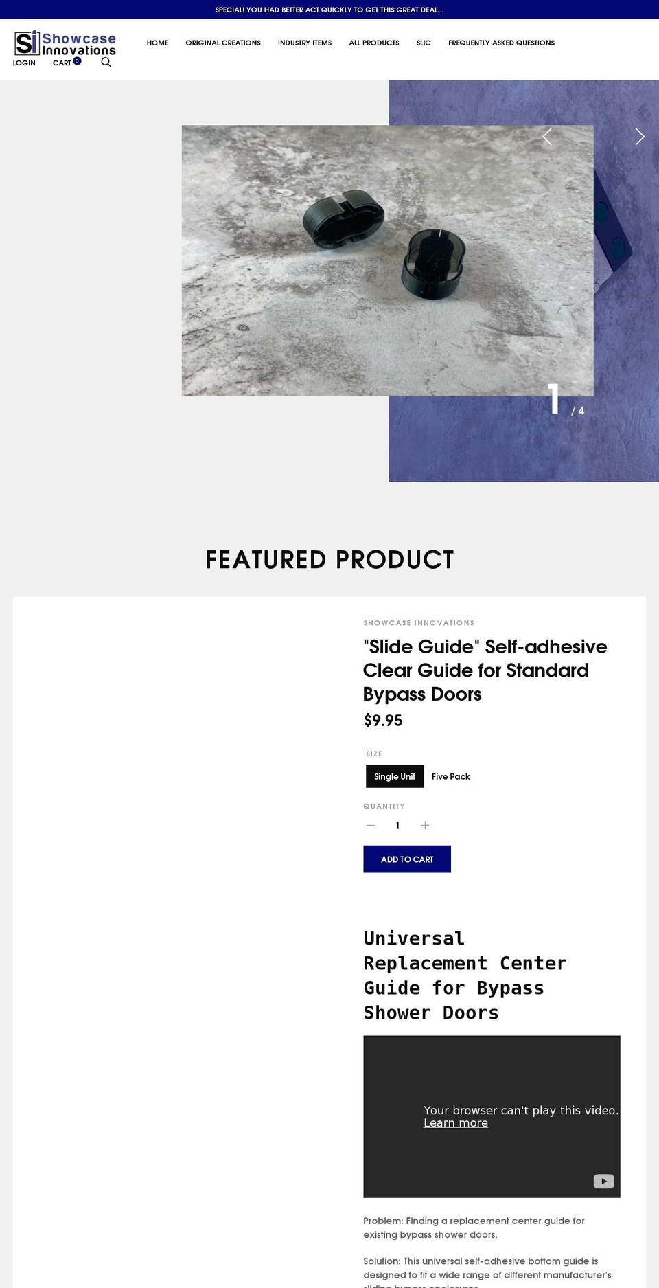 showcaseshowerstore.com — Shopify storefront screenshot
