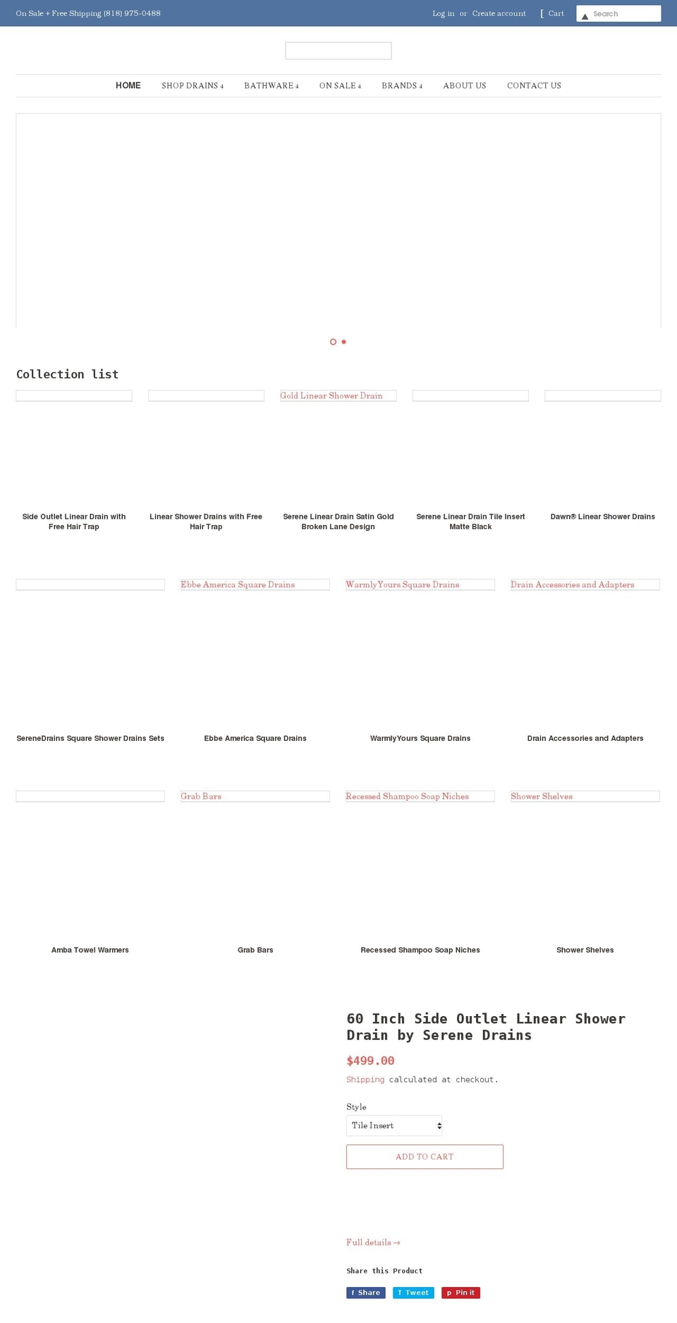 showerdrainsshop.com shopify website screenshot