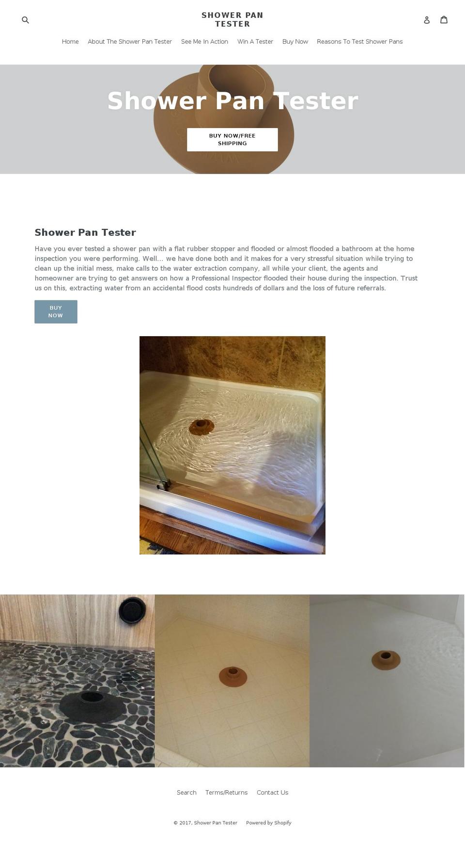 showerpantester.com shopify website screenshot