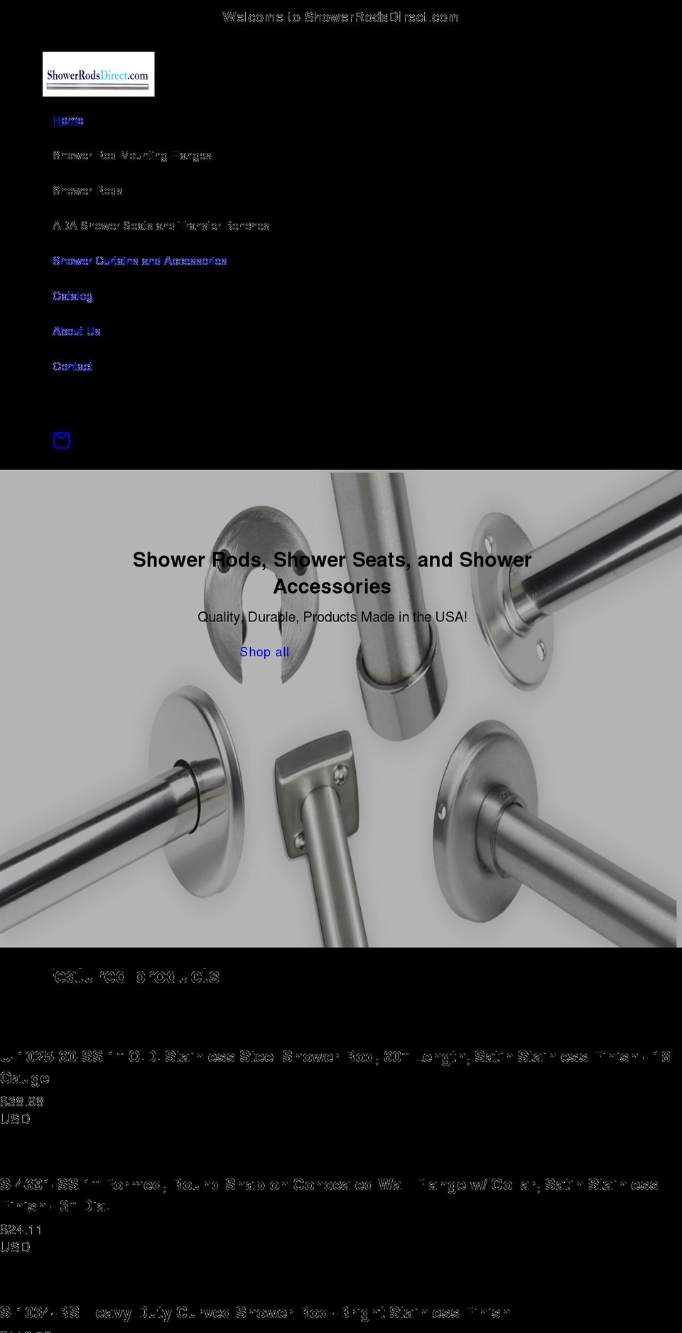 showerrodsdirect.com shopify website screenshot