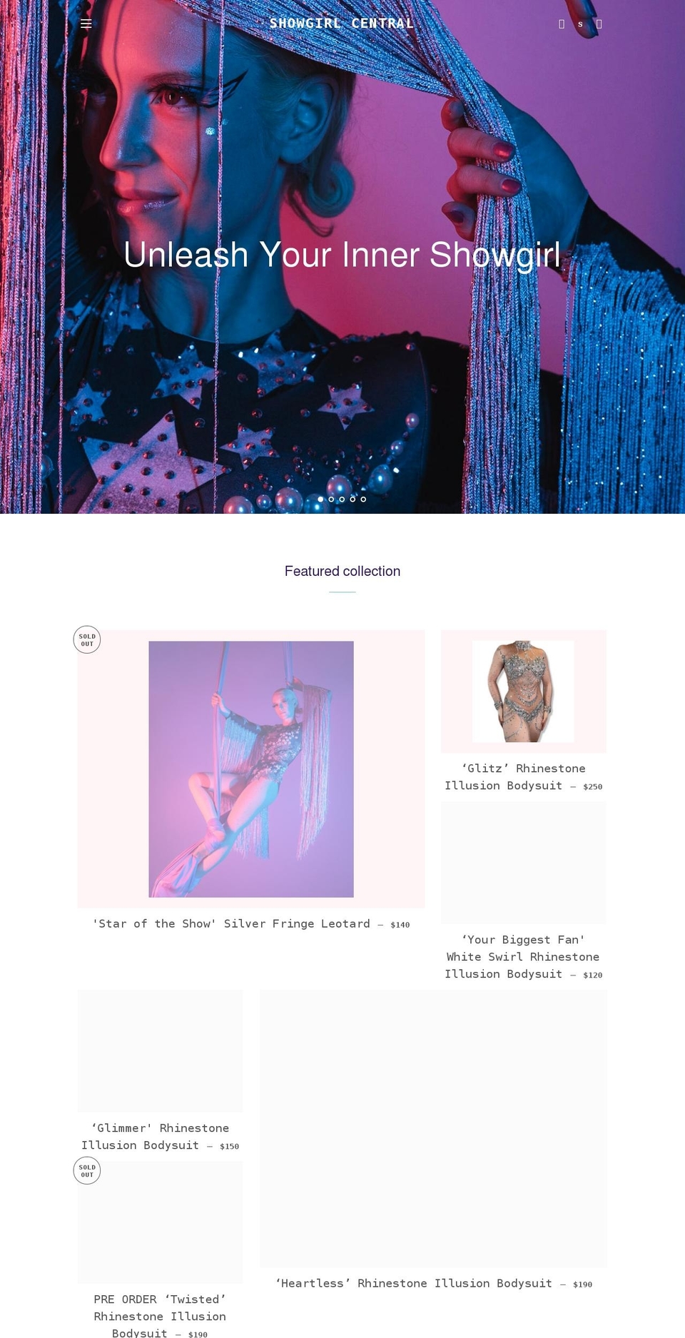 showgirlcentral.com shopify website screenshot