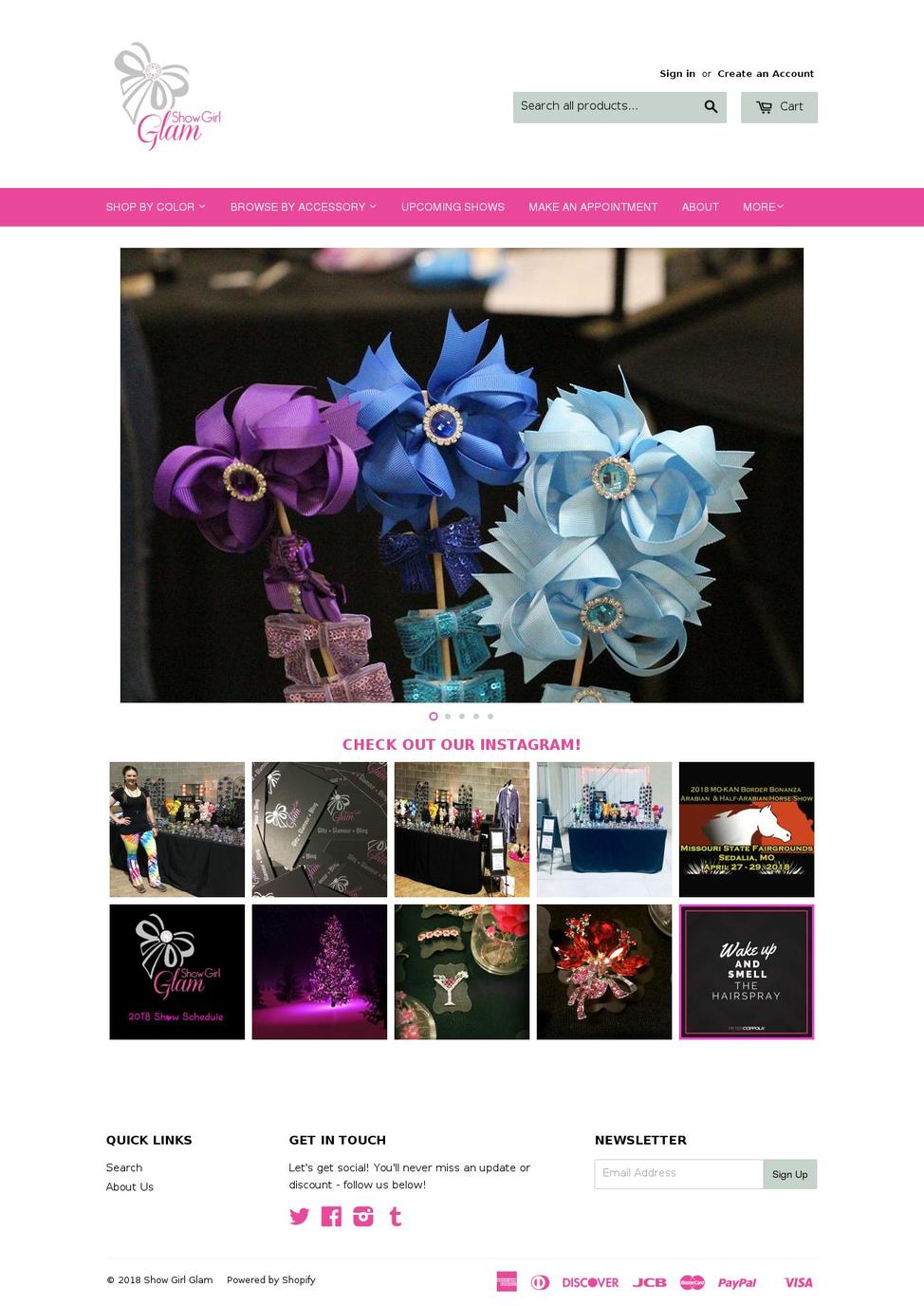 showgirlglam.com shopify website screenshot