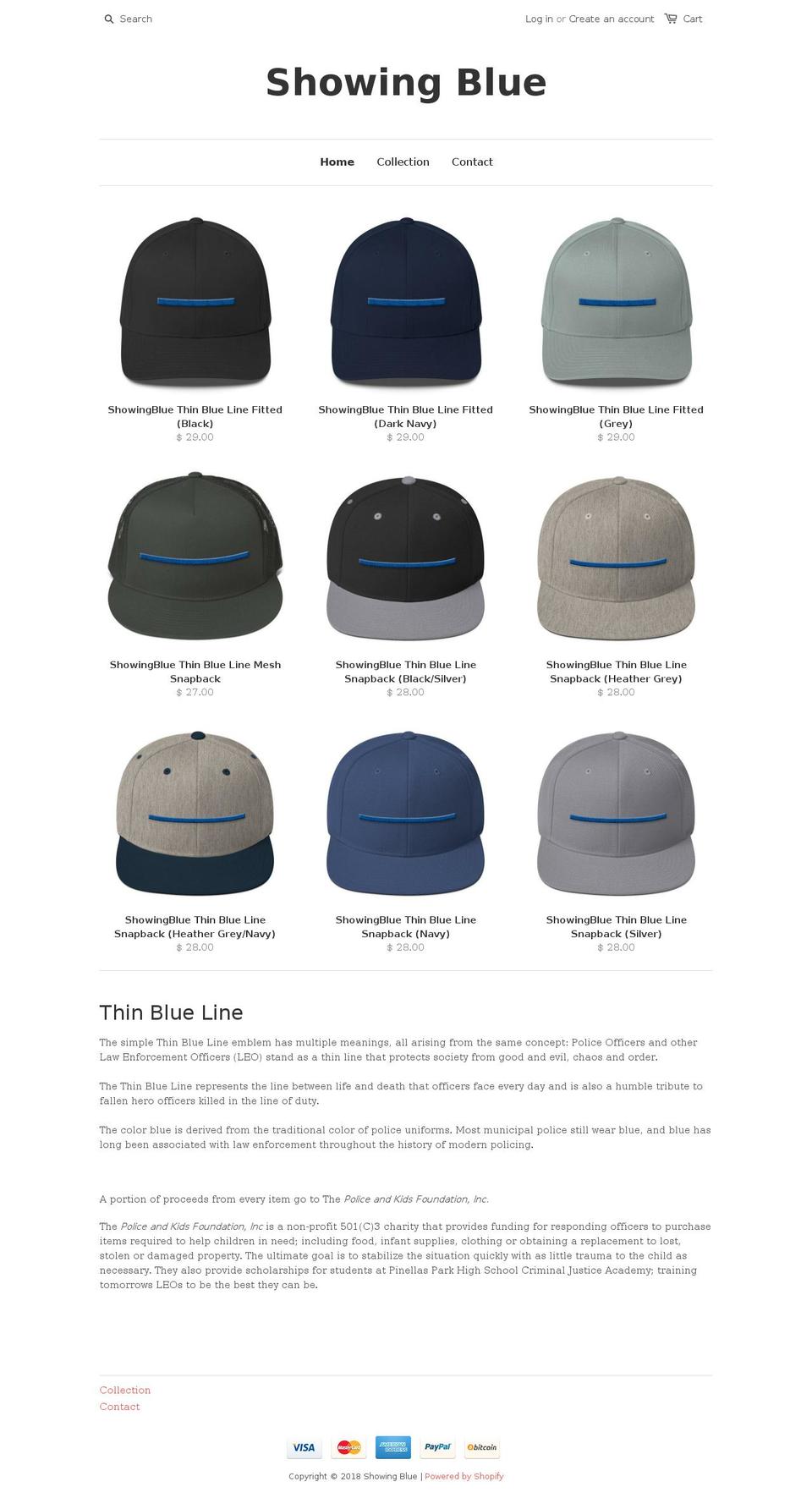 showingblue.com shopify website screenshot