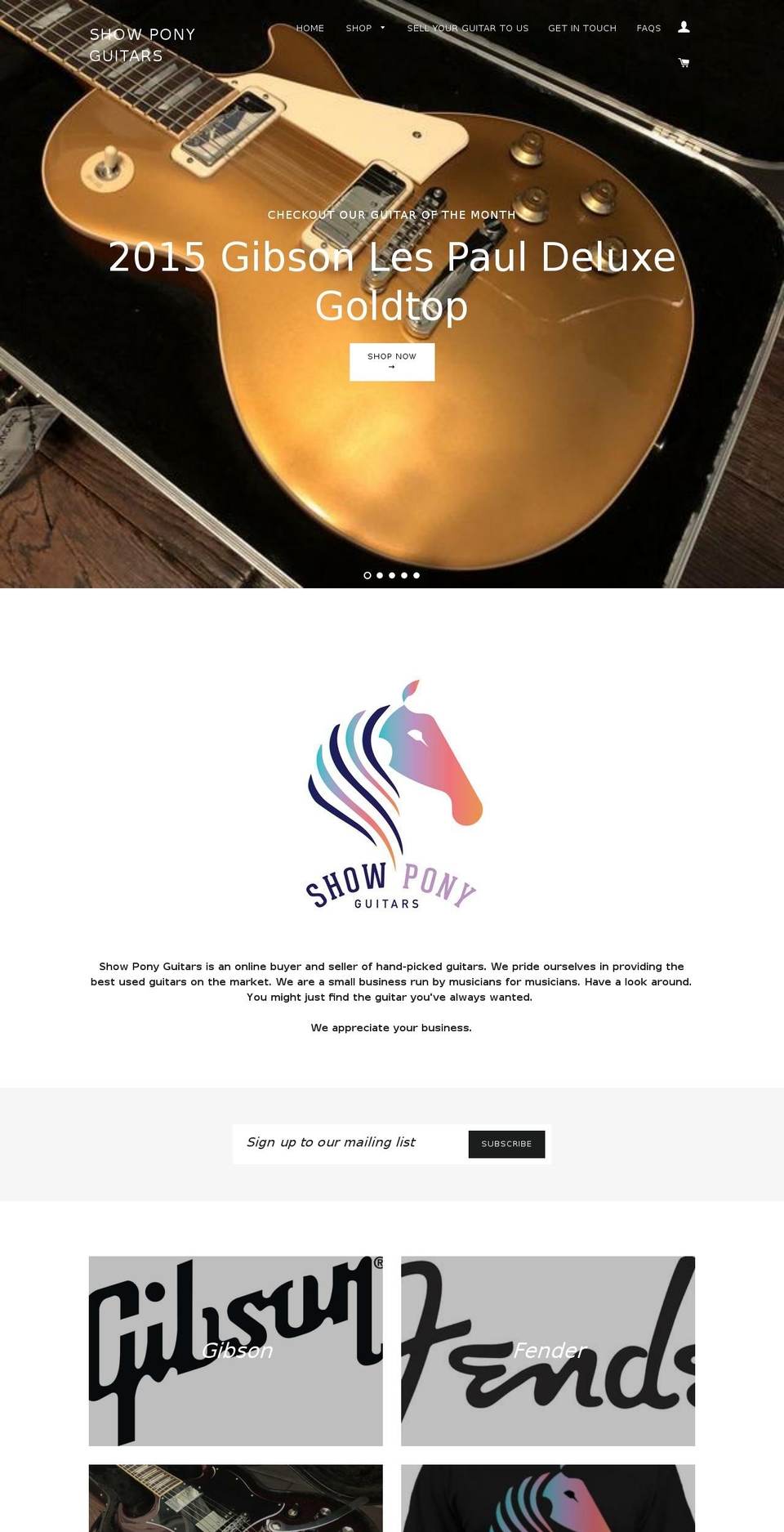 showponyguitars.com shopify website screenshot