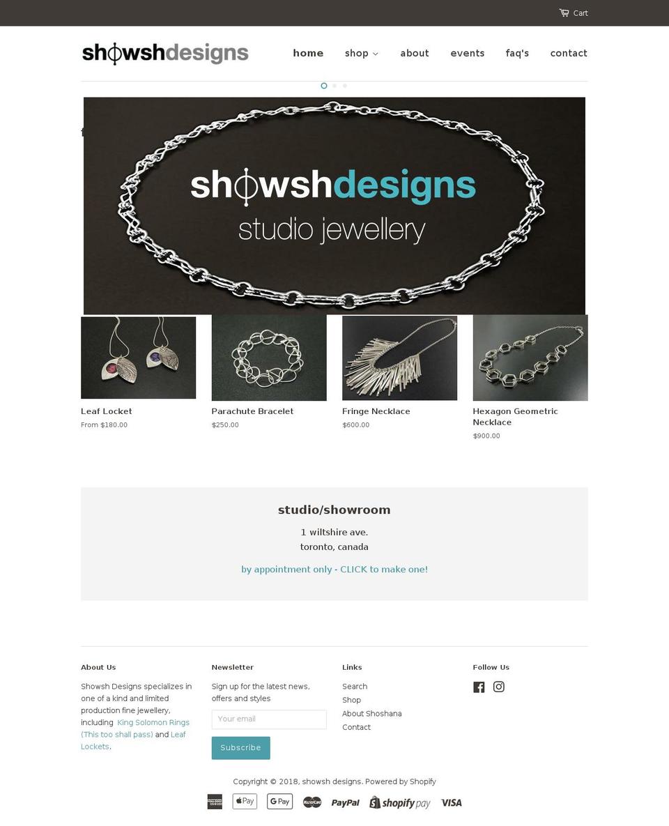 showshdesigns.com shopify website screenshot