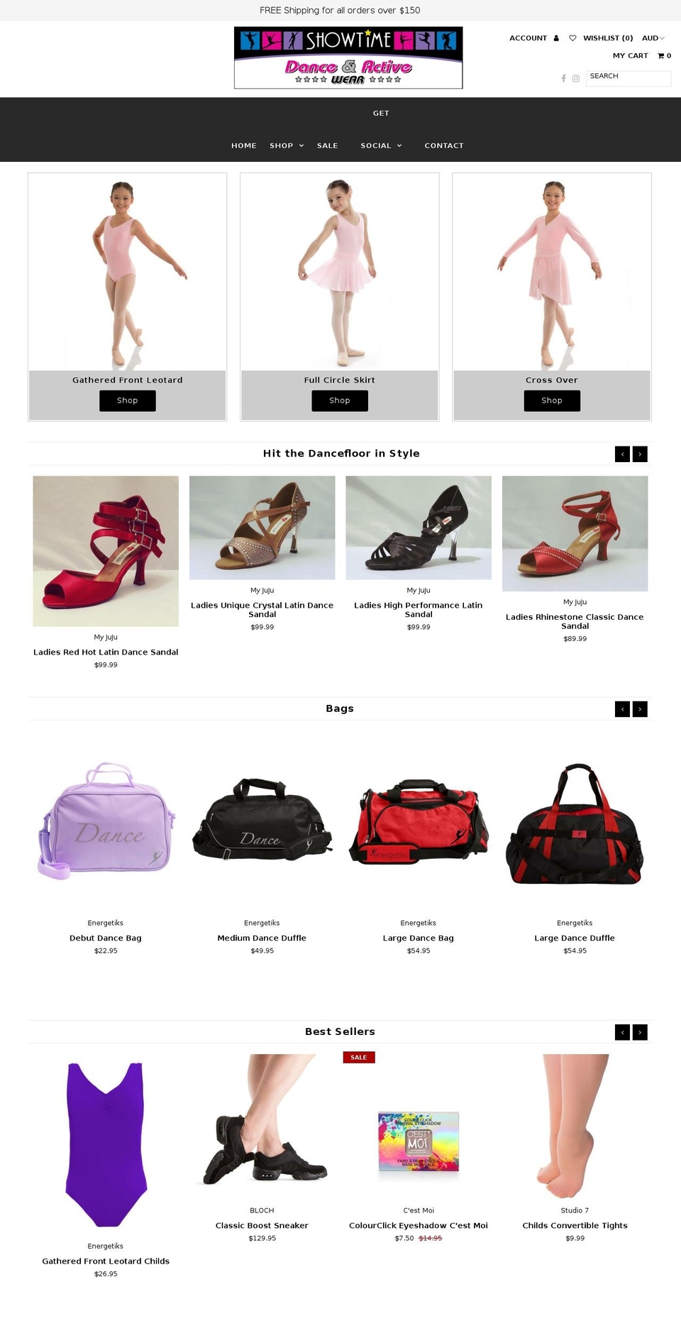 showtimedancewear.com.au shopify website screenshot