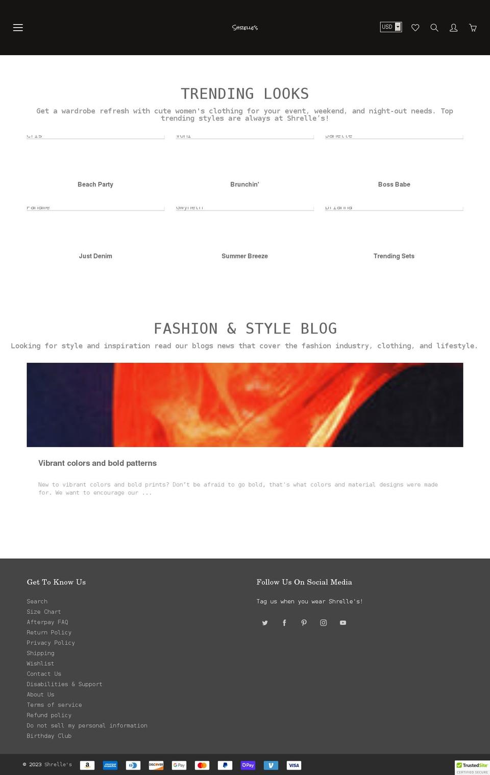 shrelles.com — Shopify storefront screenshot