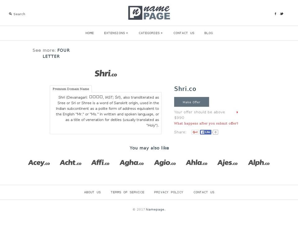 shri.co shopify website screenshot